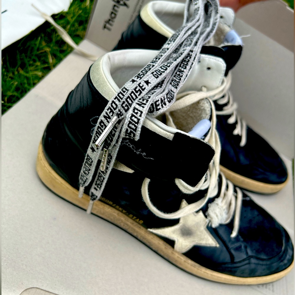 Golden goose high top, lightly worn.